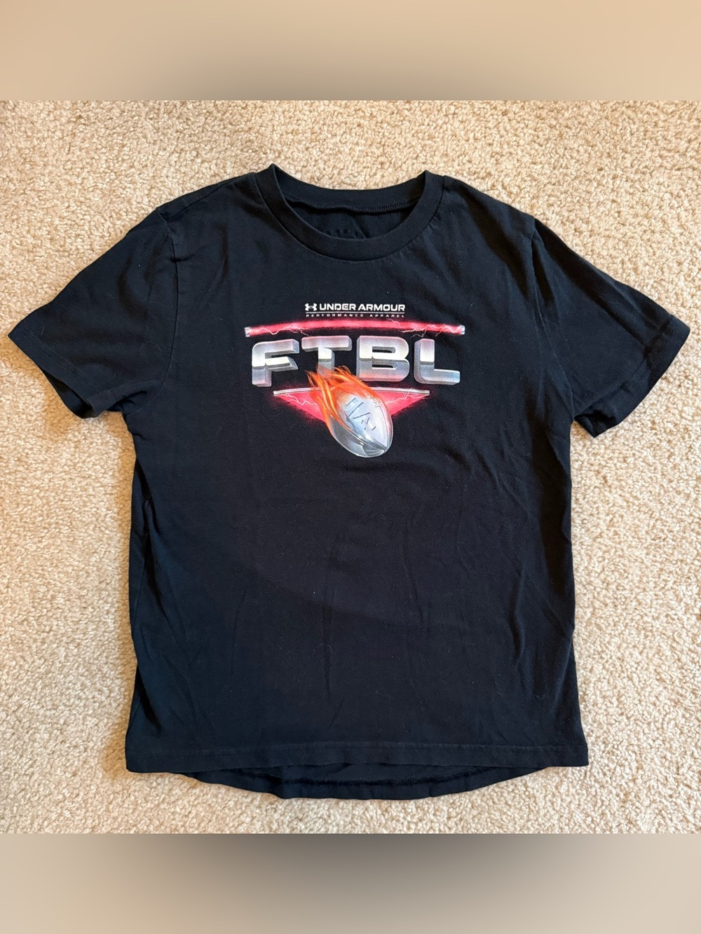 Under Armour Black Tee with Flame Football Graphic
